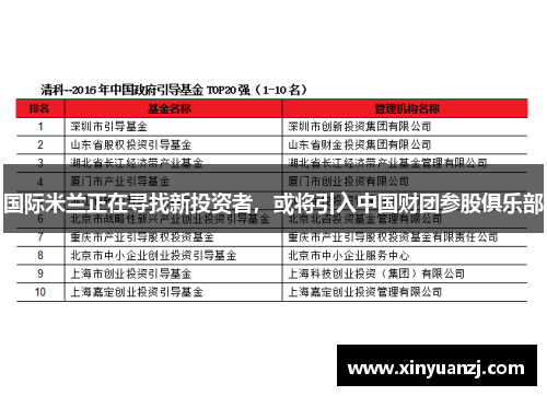 国际米兰正在寻找新投资者，或将引入中国财团参股俱乐部